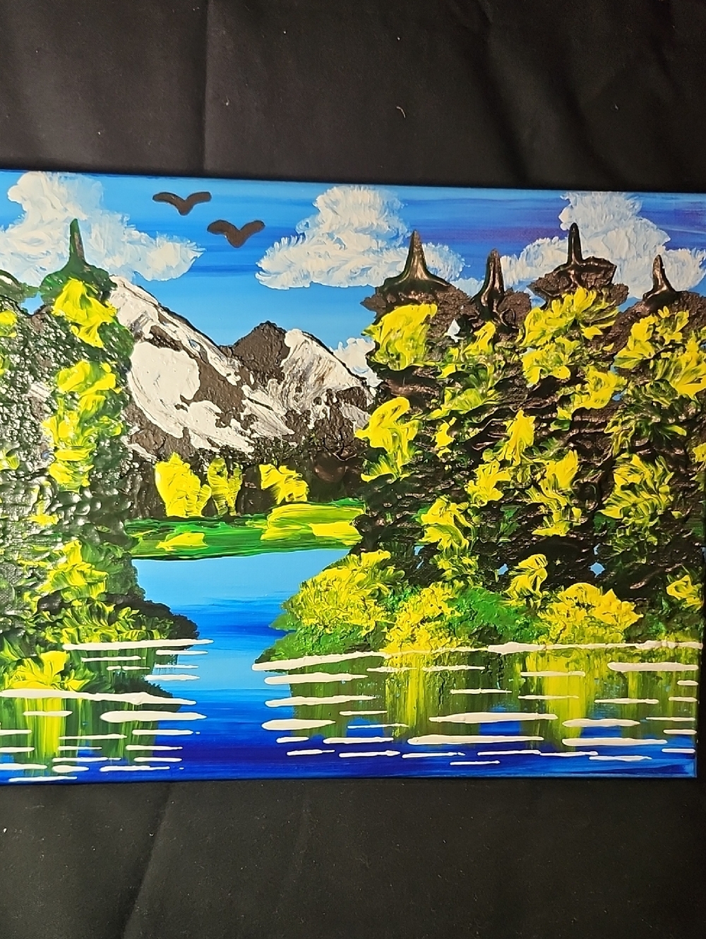 Hand-Painted Landscape Canvas Art in Blue and Yellow